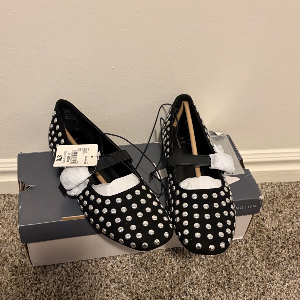 Worthington Black and Silver Studded Polka Dot Flats